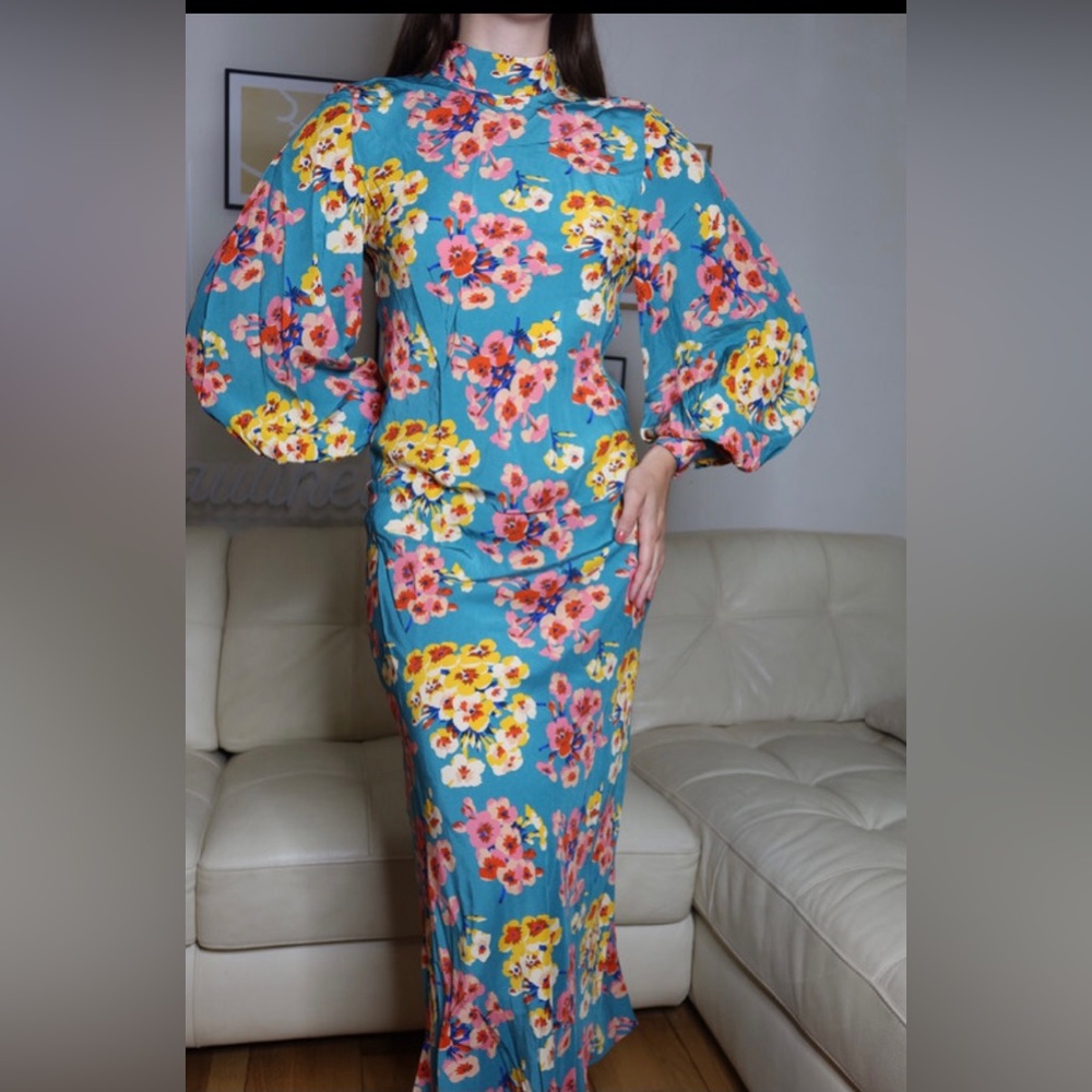 Paul & Joe Turquoise Floral Maxi with neck tie